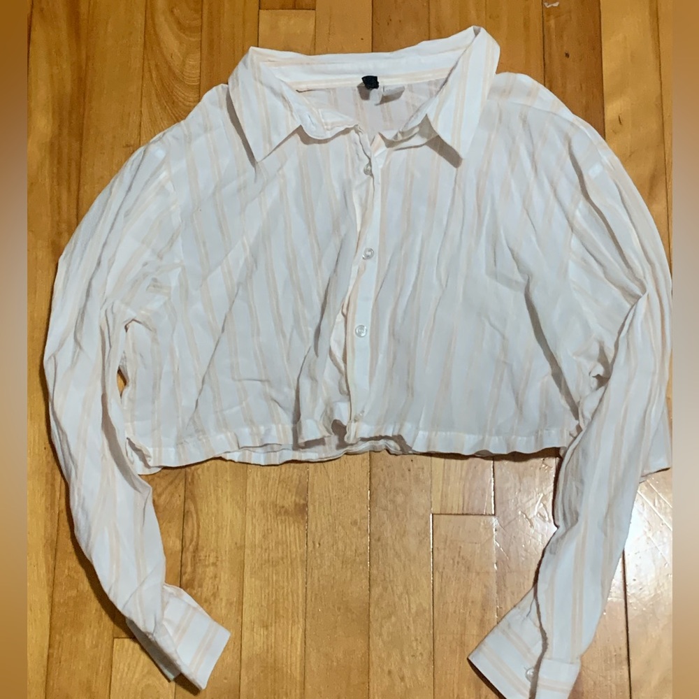 Cropped striped button-up